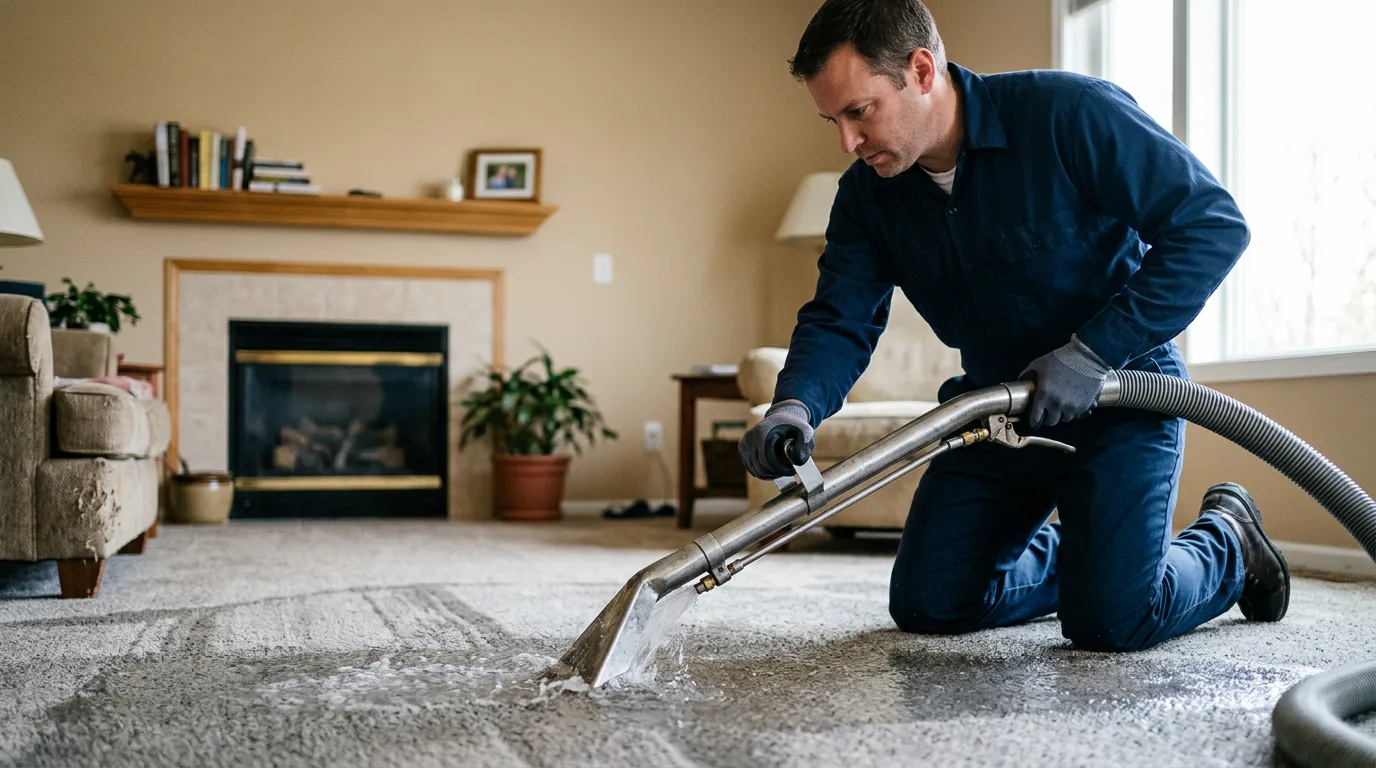 Water damage restoration technician working near Kelley, IA